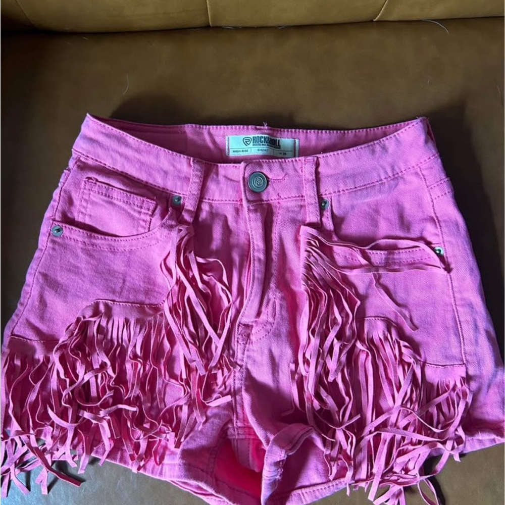 Rock and roll dennin Pink Fringe Women Shorts